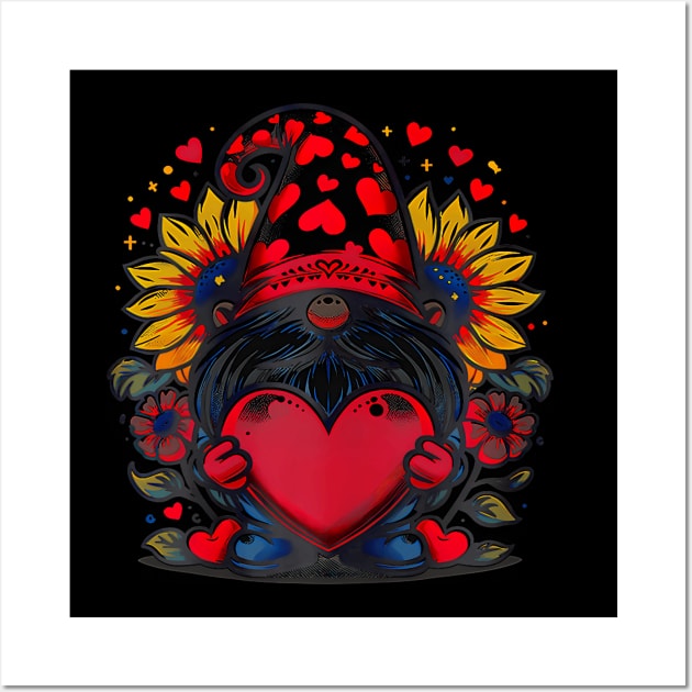 Happy Valentines Day Gnome With Leopard Sunflower Valentine Wall Art by Neldy